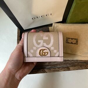 GUCCI Ophidia Jumbo GG Card Wallet Beige/Pink 🩷